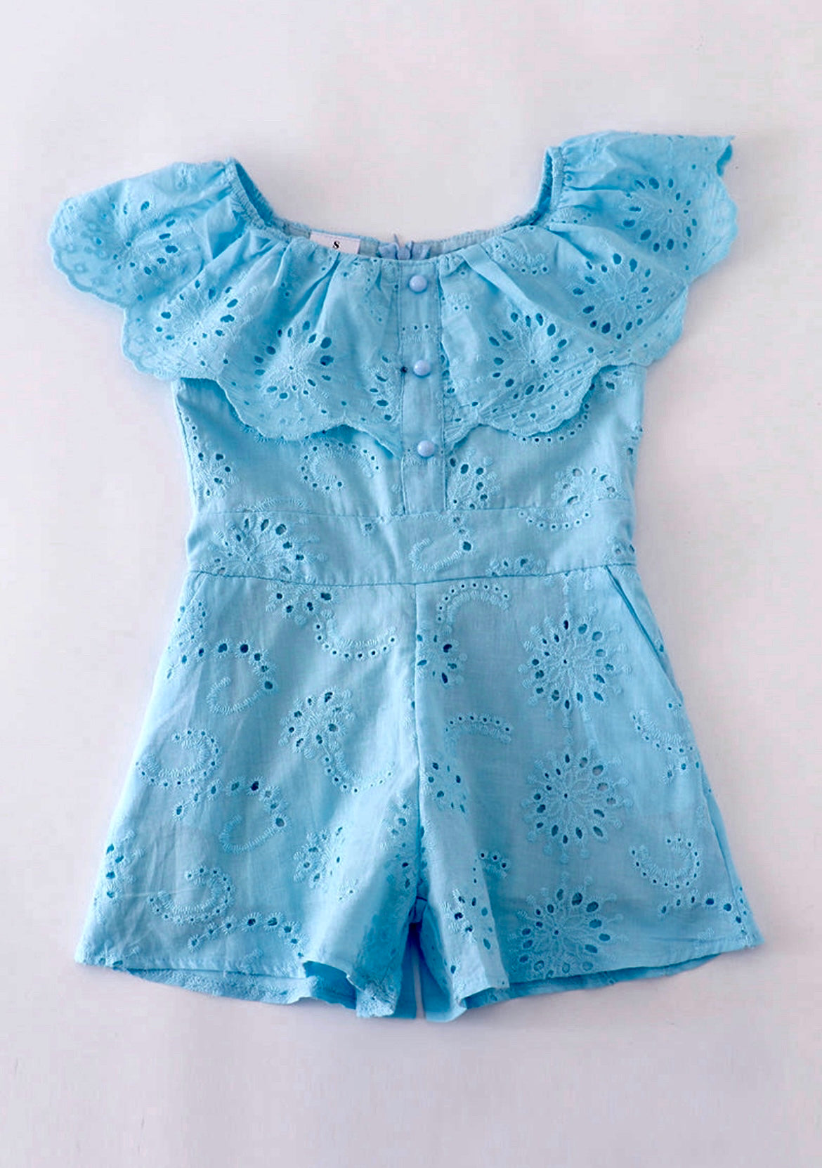 Kids Baby Blue Lace Short Romper