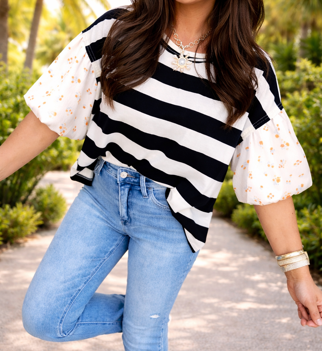 Black Floral Puff Sleeve Blouse January.