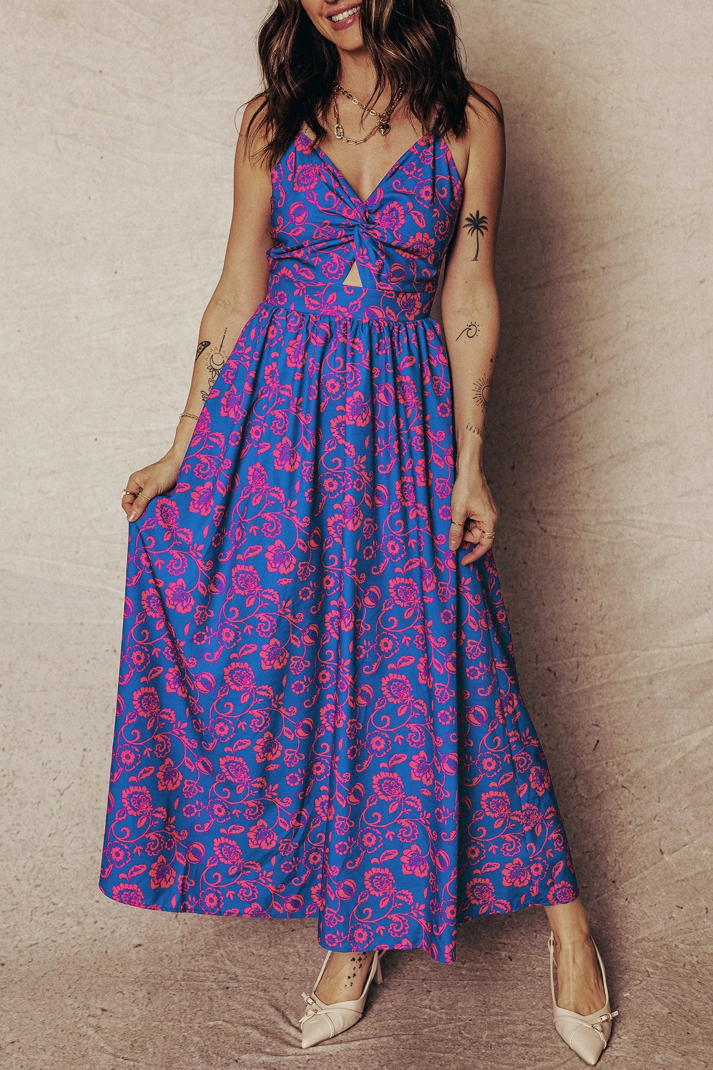 Blue Floral Tie Back Dress January.