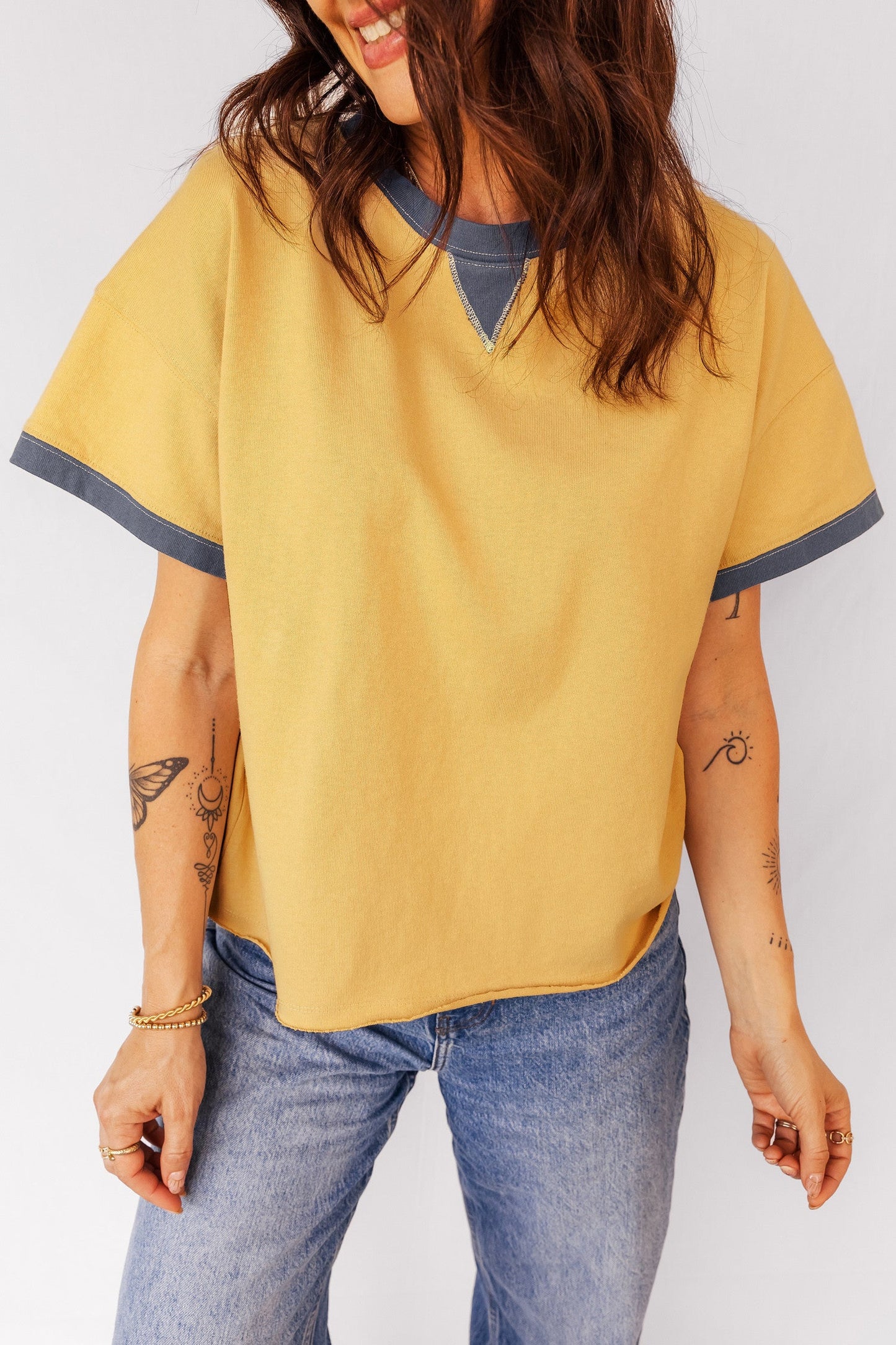Yellow Raw Hemline Top January.