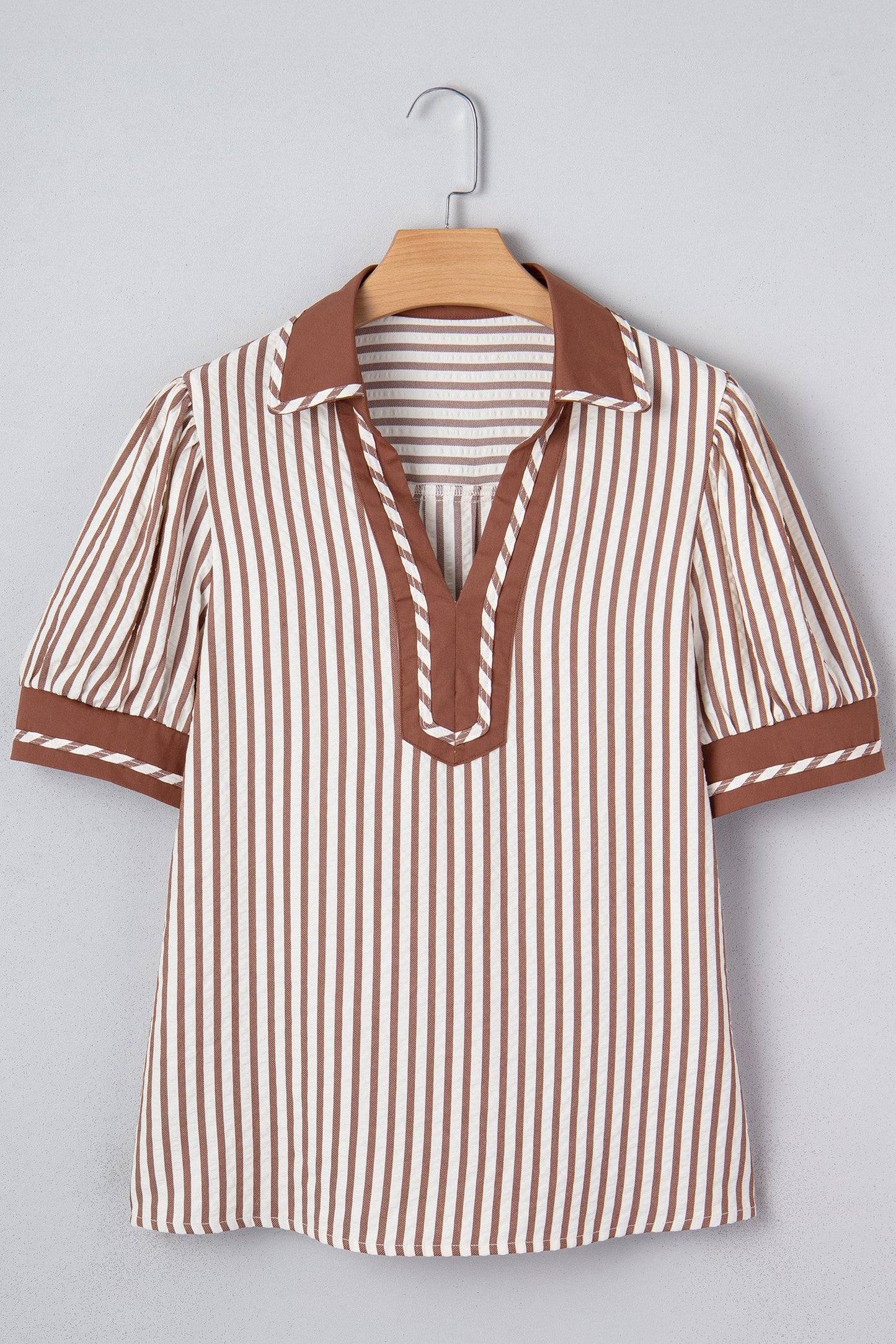 Khaki Stripe Bubble Sleeve Blouse January.
