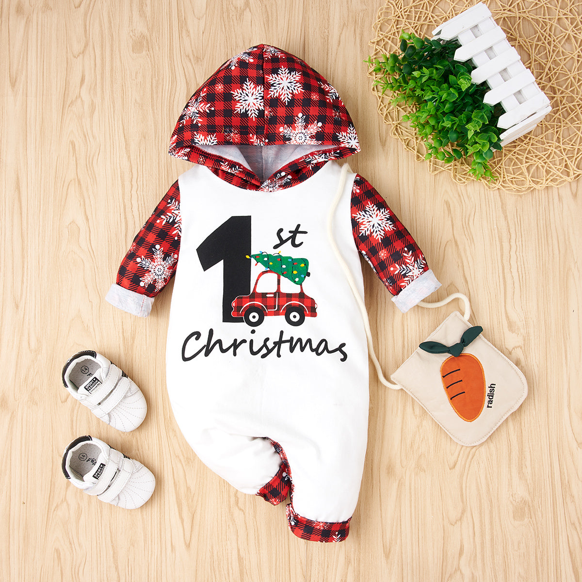 Baby My 1st Chrstimas Hooded Romper