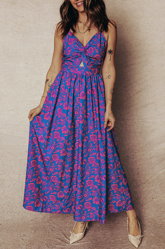 Blue Floral Tie Back Dress January.