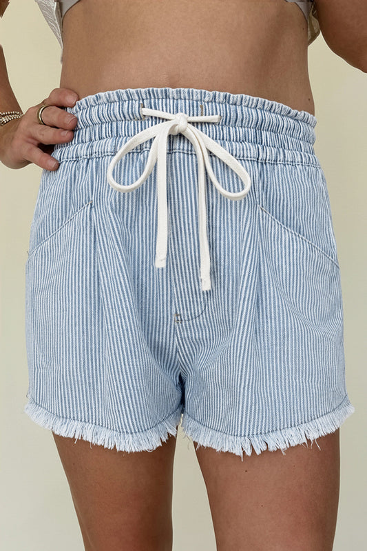 Blue Stripe Raw Edge Shorts January.
