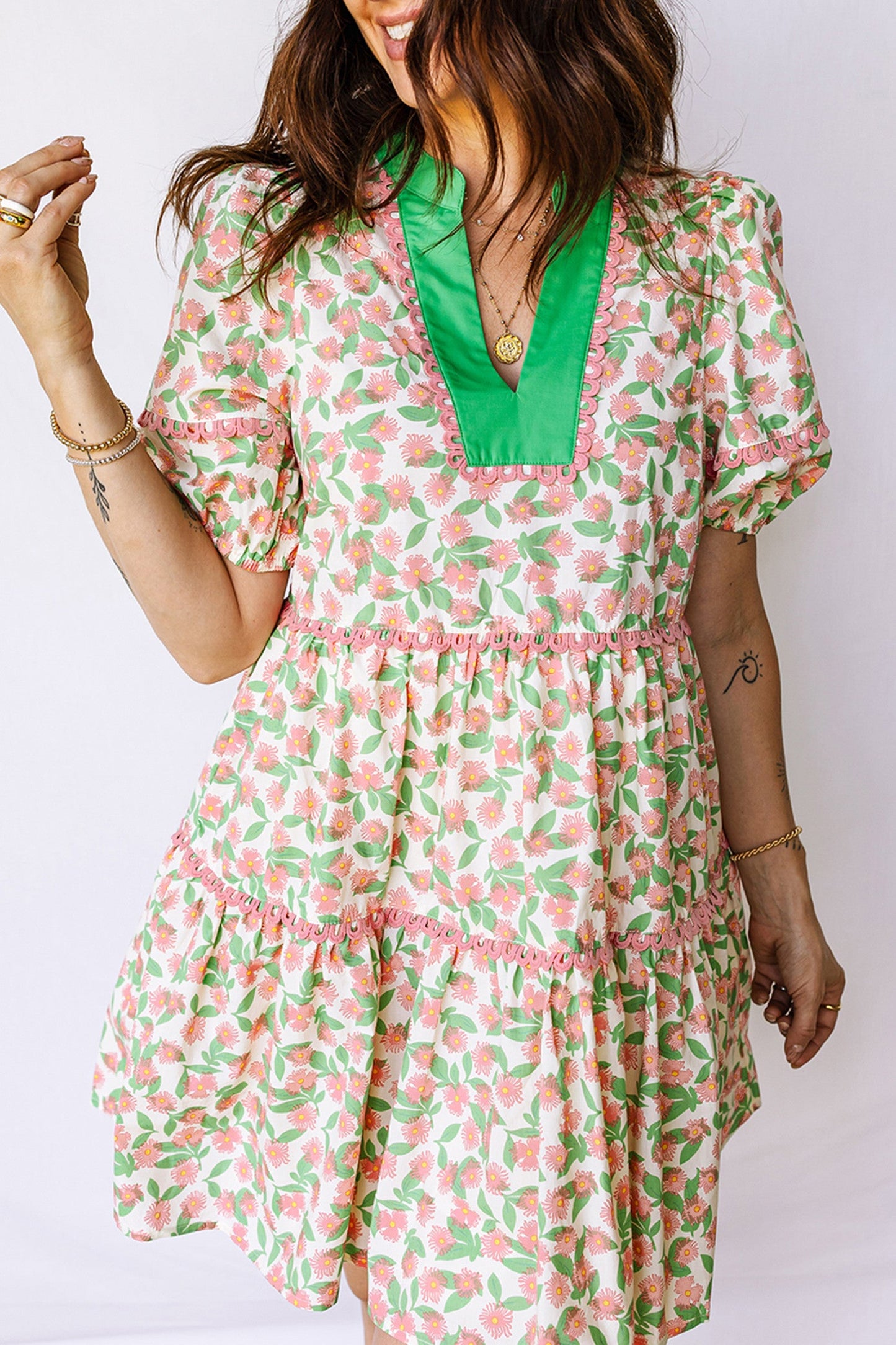 Green Ricrac Trim Floral Dress January.